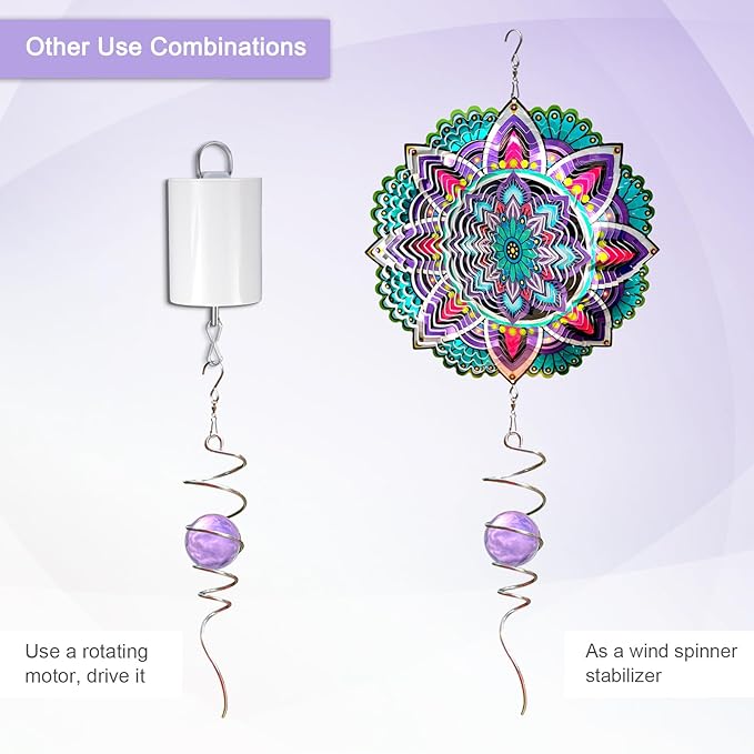 Gazing Ball Spiral Tail with Purple Glass Orb, Wind Spinners Stabilizer, Stainless Steel Wind Spinner Tail, Outdoor Décor, Hanging Garden Sculptures Decoration Ornament 13inch Height