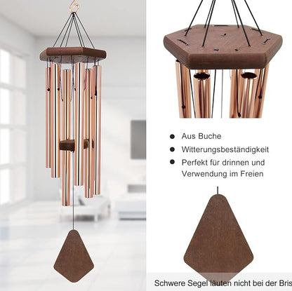 Memorial Wind Chimes for Outside, Wind Chime Outdoor Deep Tone, Sympathy Wind-Chime Personalized with 6 Tuned Tubes, Elegant Chime for Garden Patio Balcony and Home Gold