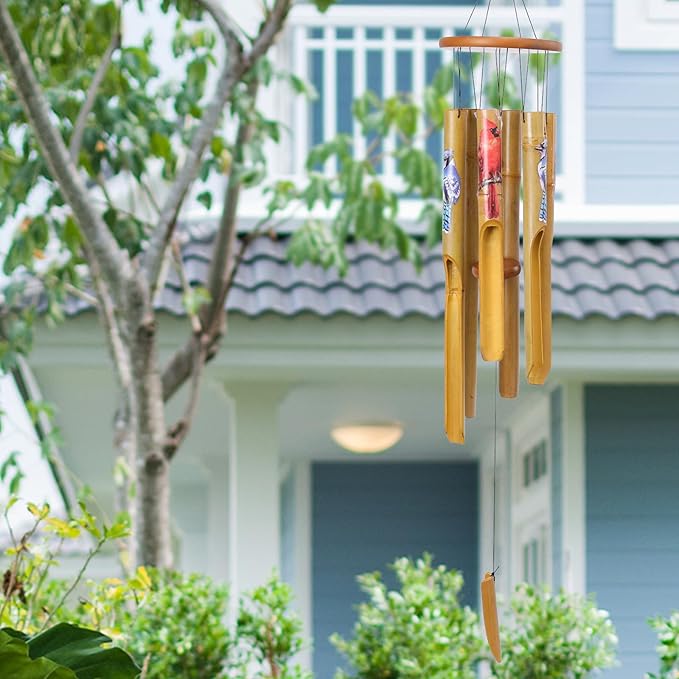 Afirst Bamboo Wind Chimes, 38" Cardinals Wooden Windchimes for Outdoor Valentine's Day Gift Handcrafted Memorial Sympathy Gift for Garden, Patio, Home or Outdoor Decor