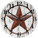 15 Inch Decorative Wall Clock Western Texas Star Country Farmhouse Wood Clock Silent Non-Ticking Battery Operated Classic Wooden Desk Clock for Home School Living Room Decoration Home Accent