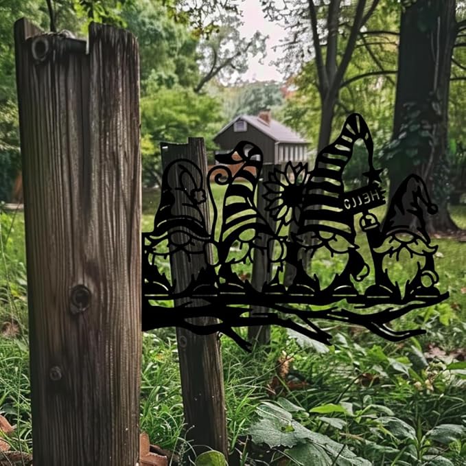 WADORN Dwarf Gnome Silhouette Yard Art Decor, Thanksgiving Gnome Garden Statues Gnome Signs Branch Gnomes Silhouette Art Outdoor Tree Decorative Stake for Patio Garden Outside Lawn Pathway Ornaments