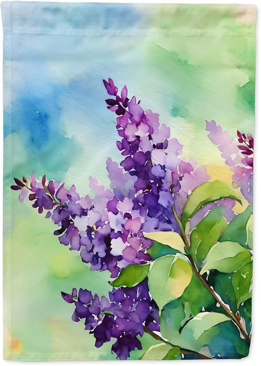 Caroline's Treasures New Hampshire Purple Lilac in Watercolor House Flag Large Porch Sleeve Pole Decorative Outside Yard Banner Artwork Wall Hanging, Polyester, House Size, Multicolor