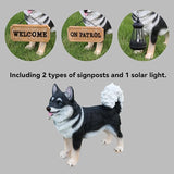 Solar Akita Garden Statue with Lantern & Double-Sided Sign - Outdoor Dog Decor for Yard, Patio, Porch - Resilient Resin Puppy Sculpture, Auto On/Off Solar Path Lights - Dog Memorial Gift