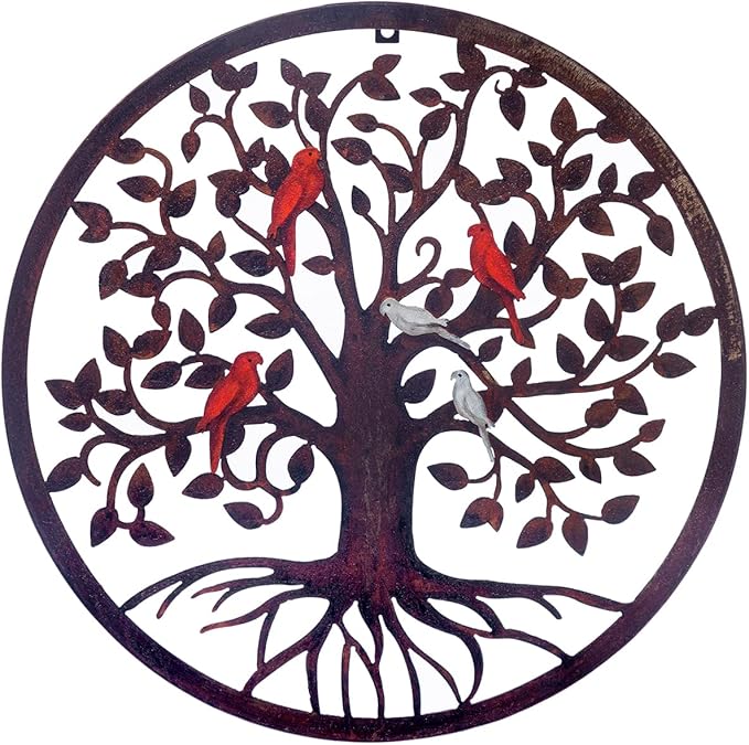 CHINDEUISYUT 18 Inches Tree of Life Wall Art Metal, Large Metal Tree of Life Wall Decor Wall Hanging for Living Room Bedroom Garden Porch Patio Office Home Decor, 18in x 18in x 0.88 in