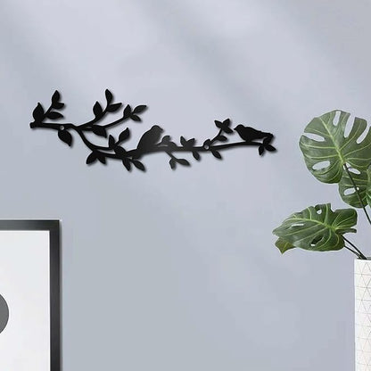 CREATCABIN Bird Metal Wall Decor Birds on Branch Vine Olive Wall Art Rustic Black Wall Hanging Sculpture Home Decor Sign Ornament for Home Balcony Living Room Bedroom Indoor Outdoor 11.8x3.9Inch