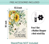 Baccessor Hello Sunshine Spring Garden Flag Sunflower Bee Eucalyptus Leaves Yard Flag 12.5 X 18 Inch Double Sided Burlap Small Spring Summer Flag for Outside Decor