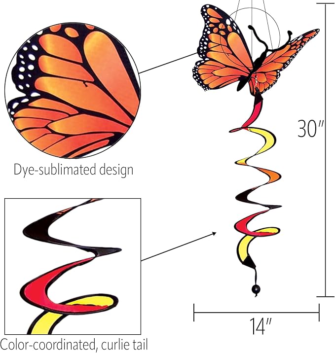 In the Breeze Monarch Butterfly Theme Twister Outdoor Hanging Decoration, 4289