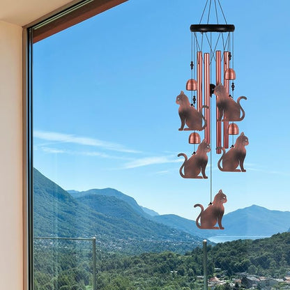 Cat Wind Chimes for Garden, Gifts for Mom, Home, Balconies, Rooms, Patio, Indoor, Outdoor Cat Decoration, Aluminum Cats Chimes, Cats Wind Catcher, Red Copper Cats Wind Bells, Cats Wind Chimes Decor