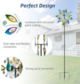DREAMYSOUL Outdoor Peacock Wind Spinners with Gem Decor, 13" D*65" H Double Sided Kinetic Wind Sculptures & Spinners, Metal Peacock Decor for Garden Yard Lawn