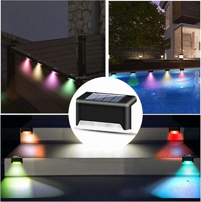 K.E.J. 16pcs Solar Lights Outdoor Waterproof Color Changing - Solar-Powered Yard Pathway Lighting LED Step Lights for Stairs, Fence, Driveway, Backyard, Garden & Patio Decor