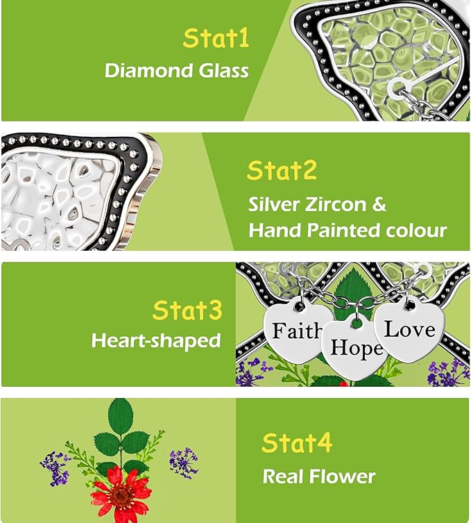 KY&BOSAM Angel Suncatcher Faith Hope Love Stained Glass Suncatchers for Windows Hangings Wind Chimes with Pressed Real Flowers and Heart Charm Engraved Birthday Gifts for Mom Mothers Day Christmas