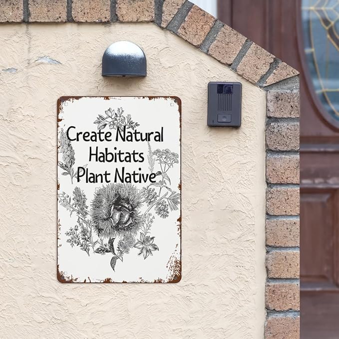 Patio Wall Decor Create Natural Habitats Plant Native Pollinator Designs Metal Signs Vintage Art Poster For Home,Garden,Bathroom,Yard,Kitchen,Office,Garage,Or Man Cave 8X12inch