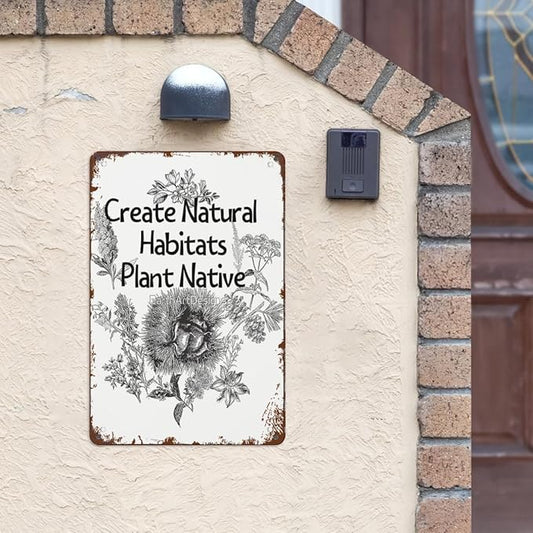 Patio Wall Decor Create Natural Habitats Plant Native Pollinator Designs Metal Signs Vintage Art Poster For Home,Garden,Bathroom,Yard,Kitchen,Office,Garage,Or Man Cave 8X12inch