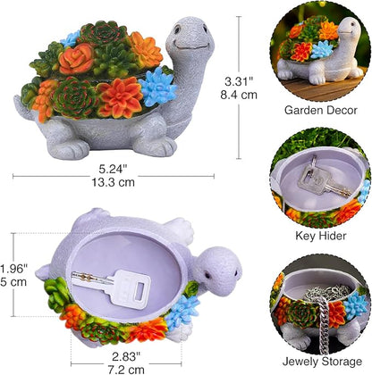 Outdoor Turtle Key Hider Statue - Cute Succulent Turtle Hide a Key Outdoor Decorative - Small Gift Box for Women, Home Decor & Gifts