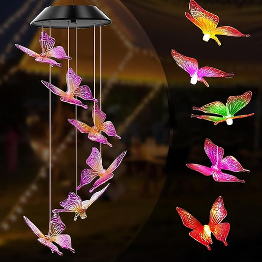 Butterfly Solar Wind Chime Light Outdoor, Best Gift for mom, Grandma, Lady, Wife, Aunt, Sister, Unique Mobile Wind Chime, Garden Yard Decoration