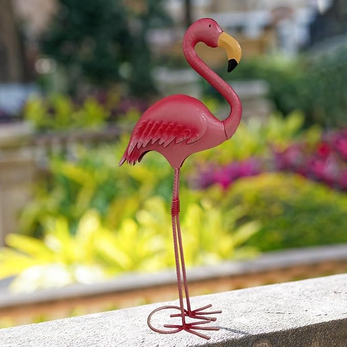 HouseVibe Garden Statue Metal Yard Art Flamingo Sculpture, Iron Animal Figurine Landscape Ornament for Lawn Yard Garden Outdoor Decor- Height 50.5 cm