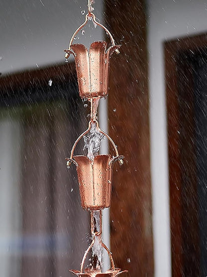 Hanging Rain Chains for Roof Gutter, Copper Rain Collector Cups Outdoor Decor, 100cm to 500cm Long Rain Drain Link Eavestrough Diverter,2.8m (9.2ft)
