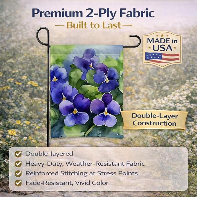 Caroline's Treasures Rhode Island Violets in Watercolor Garden Flag Mailbox Flag Decorative Yard Flag Banner Outside Patio Artwork Yard Flower Beds, Garden Size, Multicolor