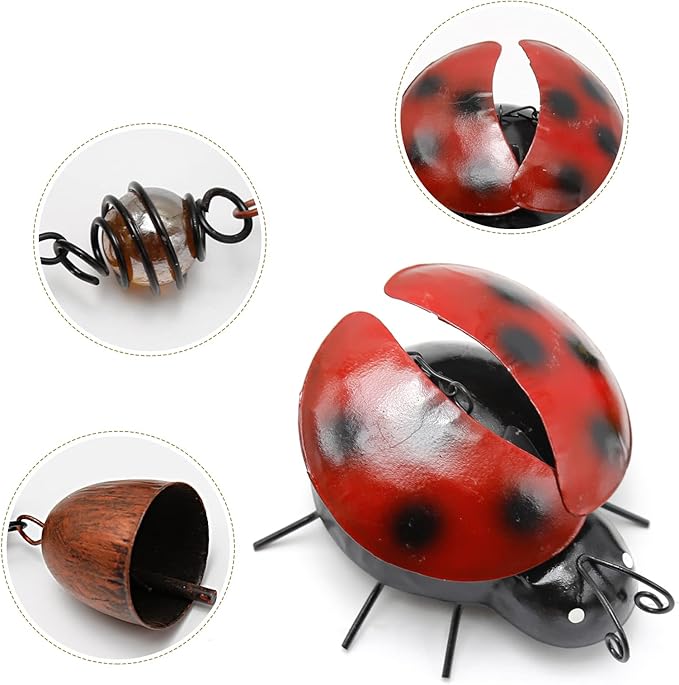 VIKKSAER 2pcs Metal Ladybug Wind Chime and Bees Wind Bell, Small Hanging Rustic Home Ornament for Indoor Outdoor Garden Yard Patio Hanging Decor