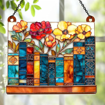 Jesuspirit - Window Hanging Suncatcher – Crystal Clear Acrylic & Wood Sun Catcher for Home Decor, for Women (The Floral Library, 6 Inches)