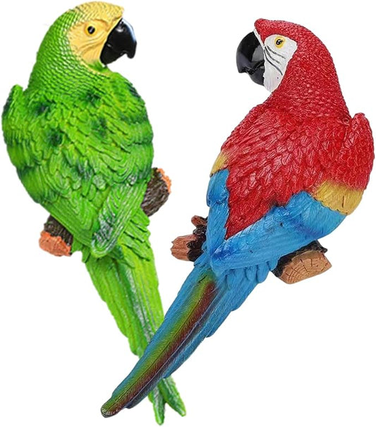 2Pcs Large Parrot Decor Outdoor Tiki Bar Decorations Realistic Parrot Statues for Pool Hawaiian Tropical Decor, 12.5" Lifelike Fake Macaw Sculptures for Palm Tree Jungle Garden Patio Yard(Green, Red)