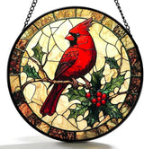 Stained Glass Window Hanging Ornament, The Red Bird Stopped on The Branch 6.3 Inches Suncatcher for Window Home Decor Bithday Christmas Monther's Day Gifts for Women Men and Mom