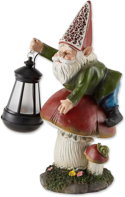 Zingz & Thingz Day & Night Garden Décor Solar Statue Figurine, 5.5x8.5x13, Gnome Mushroom