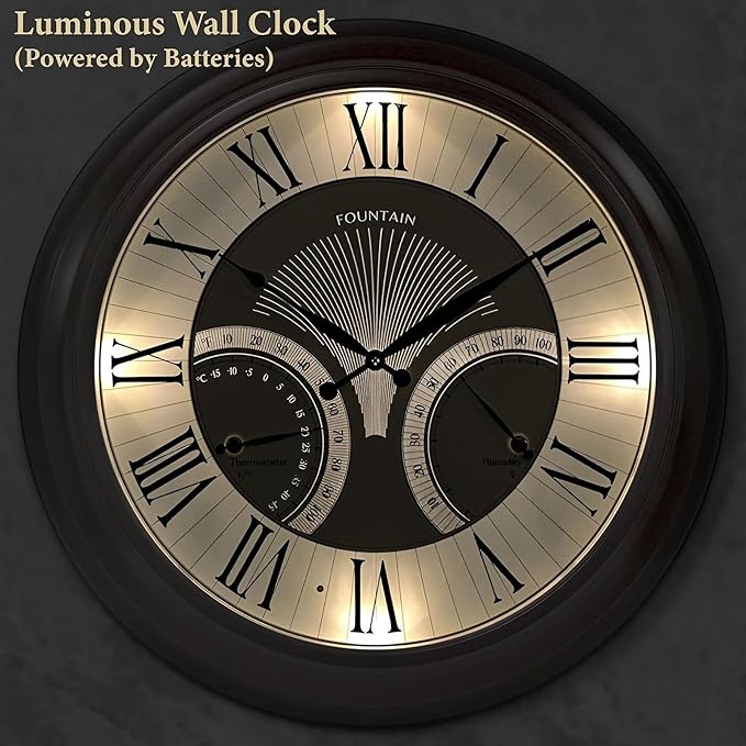 24" Jameson in/Outdoor Lighted Clock, Self-Illuminated, Waterproof, 3 in 1 Weather Station (Thermometer & Hygrometer), Metal Clock, Oil Rubbed Bronze Finish(Night Light)
