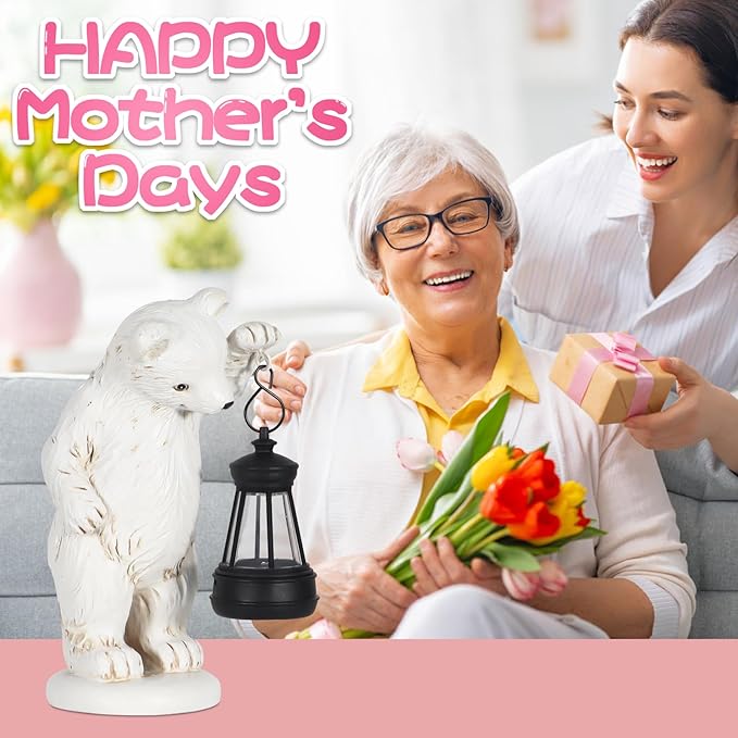 mocosa Solar Garden Statues Bear and LED Lights Birthday Gifts for Women Mom Grandma Solar Outdoor Cat Decor for Outside,Outdoor Solar Lights for Yard, Garden and Patio, Unique Gift for Women