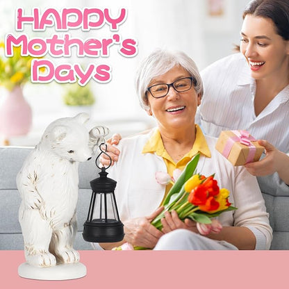 mocosa Solar Garden Statues Bear and LED Lights Birthday Gifts for Women Mom Grandma Solar Outdoor Cat Decor for Outside,Outdoor Solar Lights for Yard, Garden and Patio, Unique Gift for Women