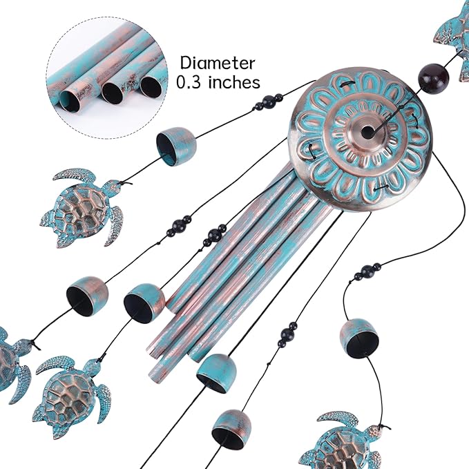 Sea Turtle Wind Chime for Outside, Turtle Gifts for Women Men Mom Grandma, Unique Sea Animal Metal Decorative Windchimes with S Hook Decor for Birthday Home Lawn Patio Porch Backyard Yard Decoration