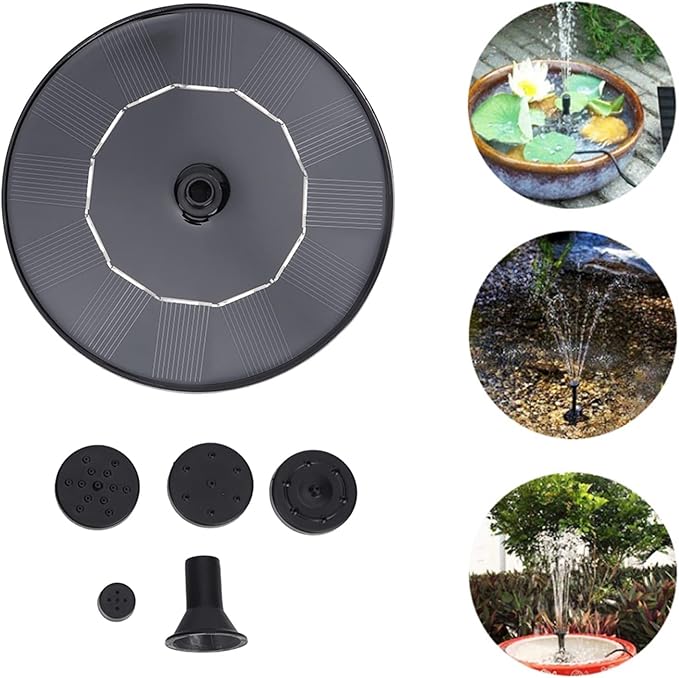 Solar Water Feature Floating Fountain Pump, 3S Fast Start Solar Powered Bird Bath Water Pump with Multiple Nozzles, 1.0W 13cm Compact Aerator for Garden Pond Fish Aquarium Pool