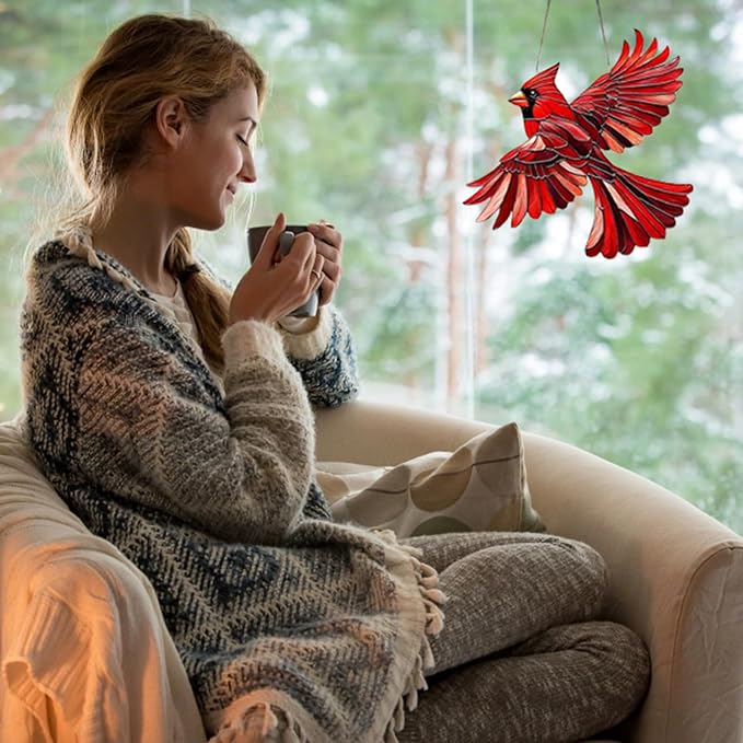 Cardinal Suncatcher Red Bird Decro Window Hanging - Acrylic Cardinal Ornaments Christmas Decorations, Cardinals Gifts for Women, Bird Lovers Indoor Outdoor Home Garden Christmas Tree Decorations