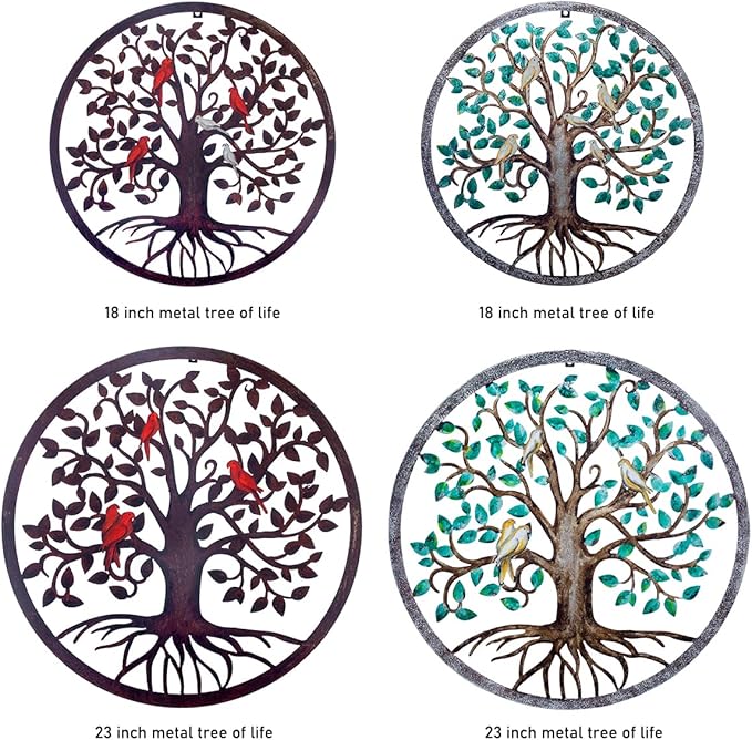 CHINDEUISYUT 18 Inches Tree of Life Wall Art Metal, Large Metal Tree of Life Wall Decor Wall Hanging for Living Room Bedroom Garden Porch Patio Office Home Decor, 18in x 18in x 0.88 in