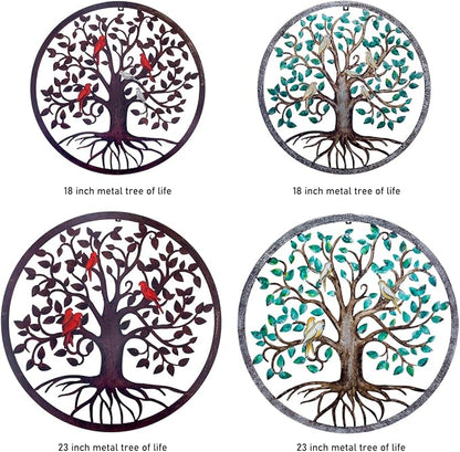CHINDEUISYUT 18 Inches Tree of Life Wall Art Metal, Large Metal Tree of Life Wall Decor Wall Hanging for Living Room Bedroom Garden Porch Patio Office Home Decor, 18in x 18in x 0.88 in