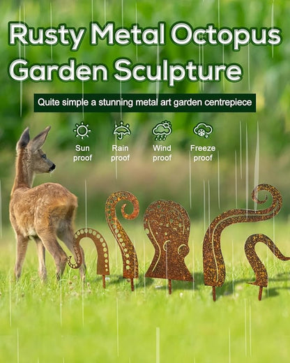 Garden Decor for Outside, Octopus Silhouette Artistic Metal Garden Sculpture Squid Garden Figurine Ornaments for Lawn Yard Outdoor Backyard Statue Decorations (39.3in)