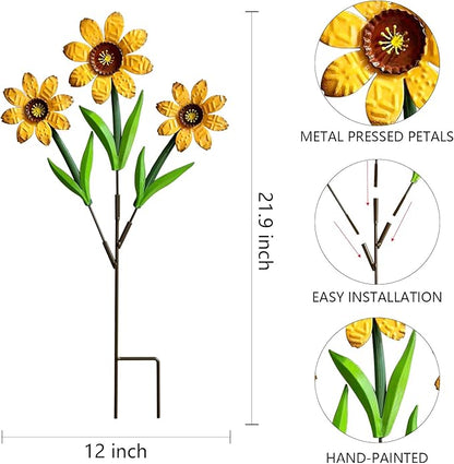 HUTHDAK Metal Flowers for Outside,2 Pack Large Colorful Decorative Garden Stakes Yard Art,Spring Garden Decor for Lawn, Pathway & Garden(21.9 * 12IN)