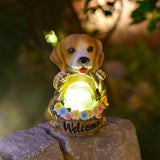 Fairy Garden Statues,Fairies Garden House with Solar Powerd Night Light,Yard Decorations Outdoor Fairy Yard Accessories Decor for Outside (Dog)