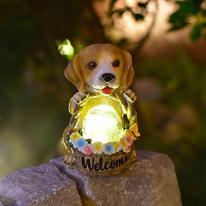 Fairy Garden Statues,Fairies Garden House with Solar Powerd Night Light,Yard Decorations Outdoor Fairy Yard Accessories Decor for Outside (Dog)