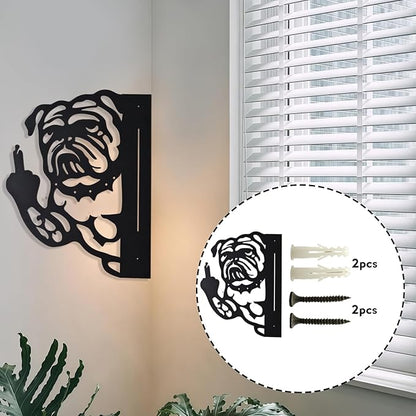 Funny Bulldog Metal Garden Decor Middle Finger Bulldog Dog, Large Garden Stakes Decorative Dogs Silhouette Statues for Yard Lawn Pathway Patio Ornaments (Peeping M)