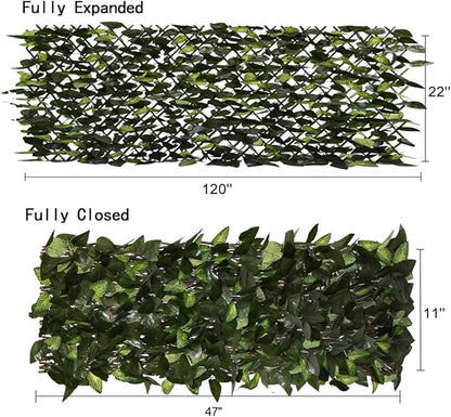 Expandable Faux Ivy Fence,Artificial Privacy Screen Decor for Outdoor Wall, Balcony and Patio, Single Sided Leaves (Green,2)
