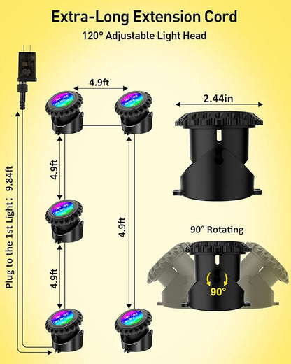 T-SUN Colored Pond Lights with APP and Remote Control – Bright LED Underwater Light Submersible Fountain Lights, IP68 Waterproof Landscape Lighting for Garden Koi Ponds Aquarium (Set of 5)