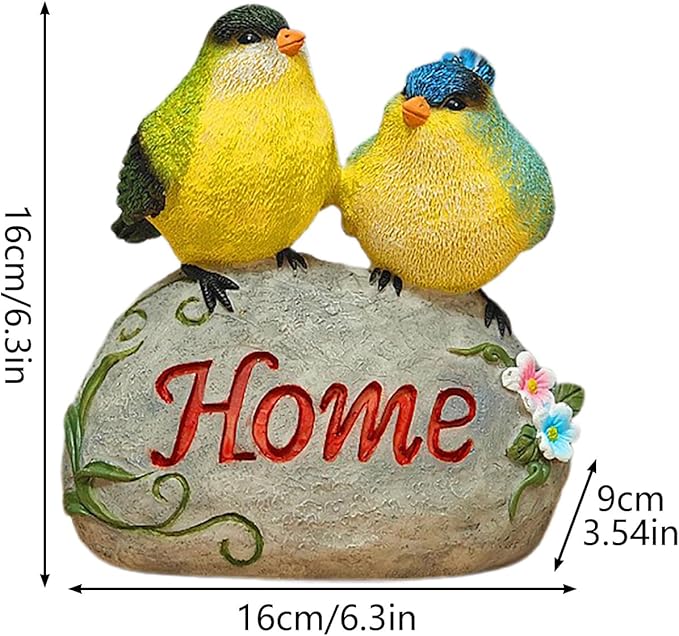 Bird Garden Statue, 6.31 Inch Lifelike Standing Bird with Hope Characters Stone, Small Resins Figurine for Home Table Outdoor Lawn Porch Patio Balcony Yard Decor (b)