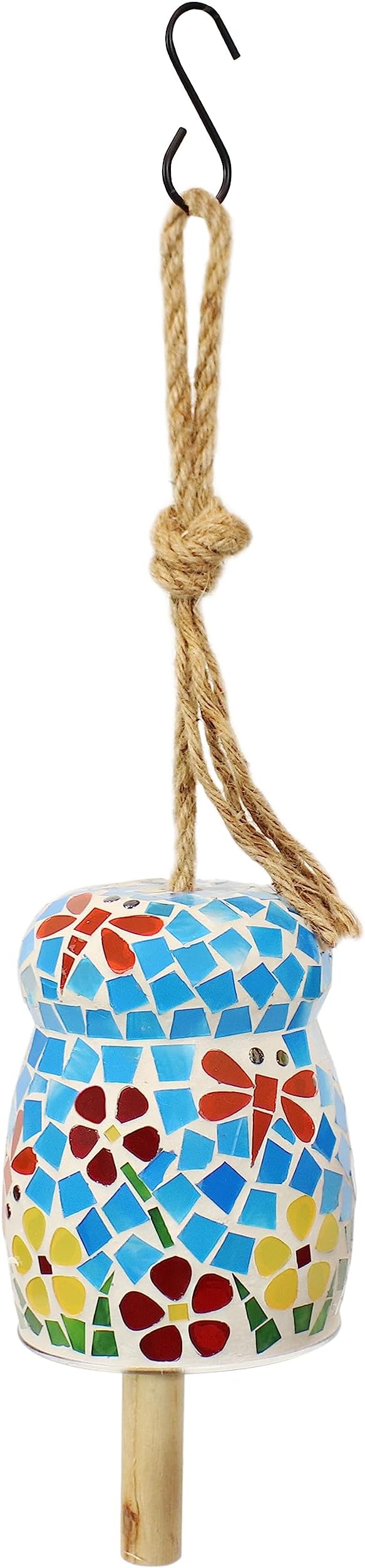 Sunnydaze Spring Flowers Wind Bell - Mosaic Glass Wind Chime Bell for the Patio, Deck, or Porch - 7"
