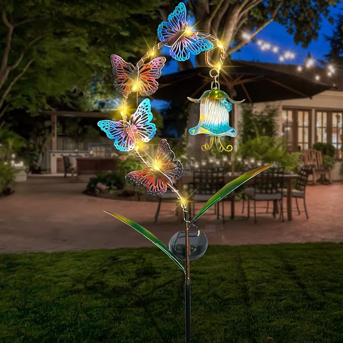 Bshine Solar Butterfly Lights Outdoor Garden Decoration, Metal Stake Waterproof Hanging Flower Solar Lights, Garden Decoration Outdoor Terrace, Yard, Path and Lawn Ornaments