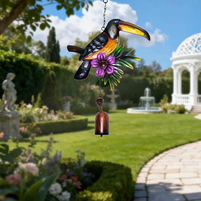 Bird Wind Chimes,Small Wind Chime for Outside,Mini Wind Bell,Toucan Outdoor Hanging Decor