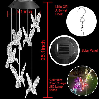 TDA Solar Wind Chimes Light Outdoor Changing Color Decorative Mobile Portable for Patio Walkway Pathway Backyard Landscape Decoration (Transparent Hummingbird)