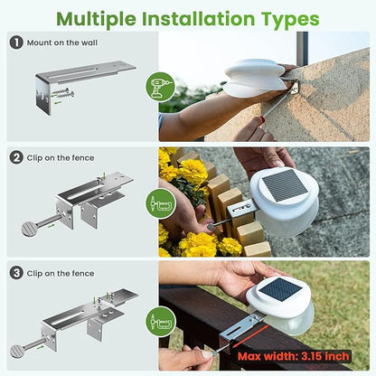 JSOT Outdoor Gutter Light, Bright Solar Fence Lights, Waterproof Lighting for Patio Eaves Pathway Garden Garage Stairs Wall 2 Installations Methods - Cool White, 6 Pack-White lampshade