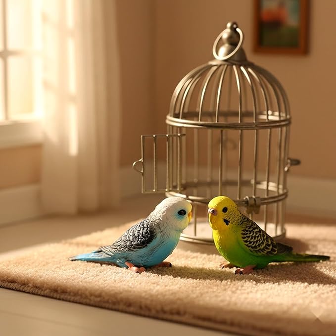 LOGOFUN 2pcs Simulation Birds Figrines Plastic Parakeets Statue Model Wildlife Garden Decoration (Green + Blue) - 3.14X1.26X0.90in