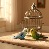 LOGOFUN 2pcs Simulation Birds Figrines Plastic Parakeets Statue Model Wildlife Garden Decoration (Green + Blue) - 3.14X1.26X0.90in